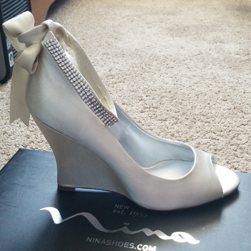 Nina ivory wedding shoes with wedge